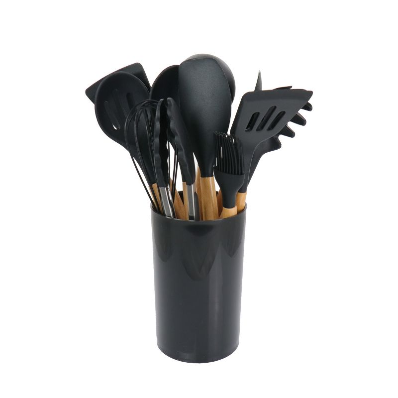 MegaChef 12 Piece Black Silicone and Wood Cooking Utensils Set, 5 of 10