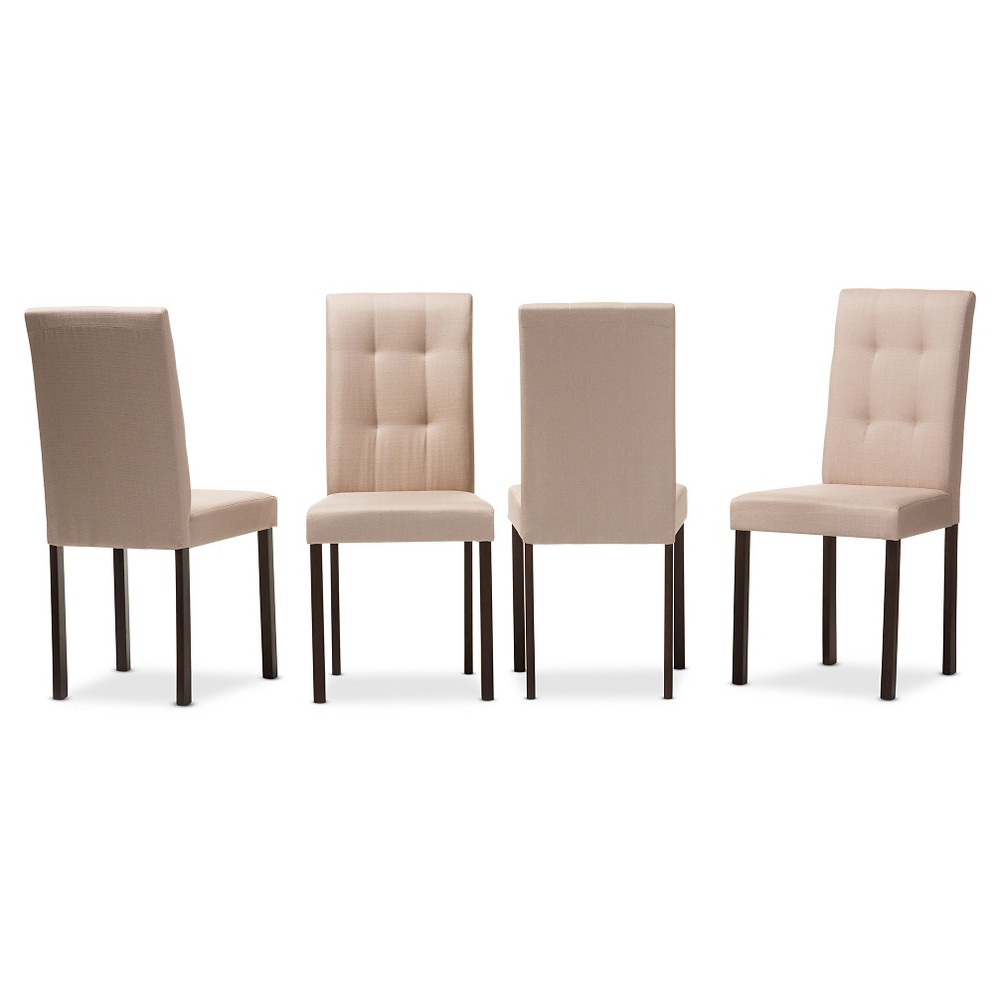 Photos - Chair Set of 4 Andrew Modern & Contemporary Beige Fabric Upholstered Grid-tuftin