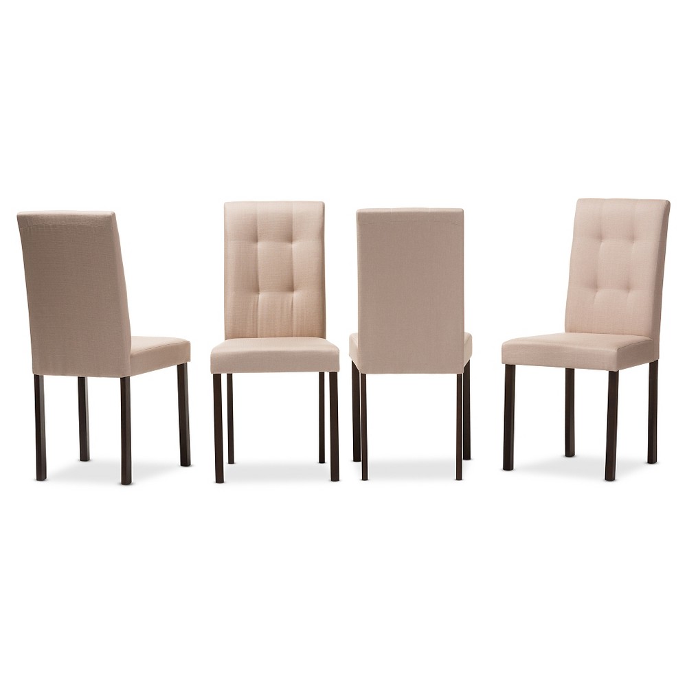 Photos - Dining Table Set of 4 Andrew Modern & Contemporary Beige Fabric Upholstered Grid-tuftin