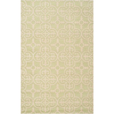 Handmade Light Green and Ivory Wool Tufted Area Rug 5' x 8'