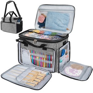 PAVILIA Knitting Bag Yarn Storage Tote, Large Crochet Organizer Holder for Crocheting Knitter Project Accessories Supplies Set Gifts - 1 of 4