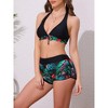 Elerevyo Women's Leaf Print Color Block Bikini Sets, Halter Top Boyshorts Bottom Swimwear Bathing Suits 1 Set - 2 of 4