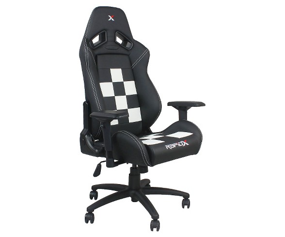 Finish Line White on Black Checkered Flag Pattern Gaming and Lifestyle Chair by RapidX
