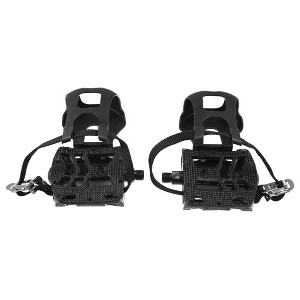 Unique Bargains Bicycle Pedals 9/16'' Spindle Platform with Toe Clips Fixed Foot Strap Cycling Parts Black 1 Pair - 1 of 4