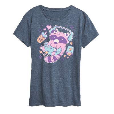 Women's - Instant Message - Kawaii Racoon Gamer Short Sleeve Graphic T-Shirt