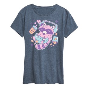 Women's - Instant Message - Kawaii Racoon Gamer Short Sleeve Graphic T-Shirt - 1 of 4