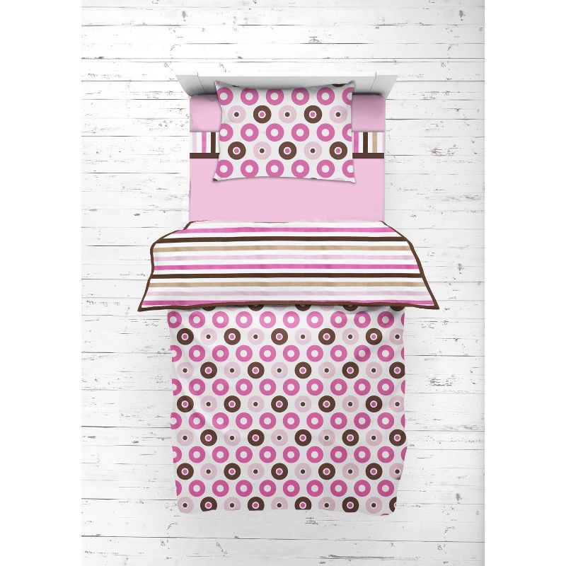 Bacati - Mod Dots Stripes Pink Fuschia Beige Chocolate 4 pc Toddler Bedding Set, 3 of 9