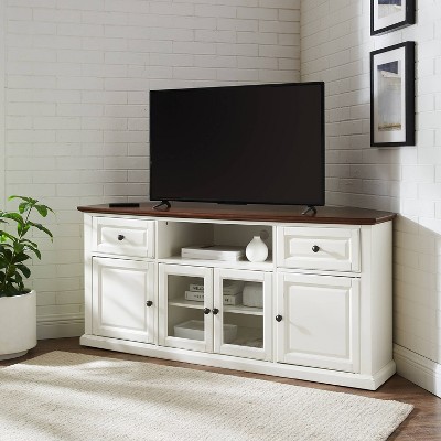 White Mahogany Corner TV Stand with Cabinets, 66"