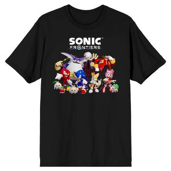 Sonic Frontiers Videogame Characters and Title Logo Men's Black Short Sleeve Crew Neck Tee