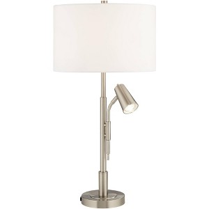Pacific Coast Lighting 32" Tall Large Modern End Table Lamp with Side Reading Light Silver Brushed Nickel Finish Metal Single Living Room Bedroom - 1 of 4