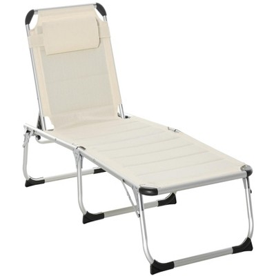 26” Foldable Outdoor Chaise Lounge Chair, 5 Tier Adjustable, with Aluminum Frame, Padding and Headrest, White