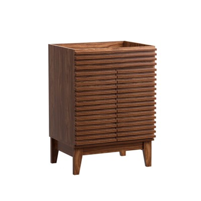 Mid-Century Walnut Freestanding Bathroom Vanity with Storage, MDF Frame, 24 in