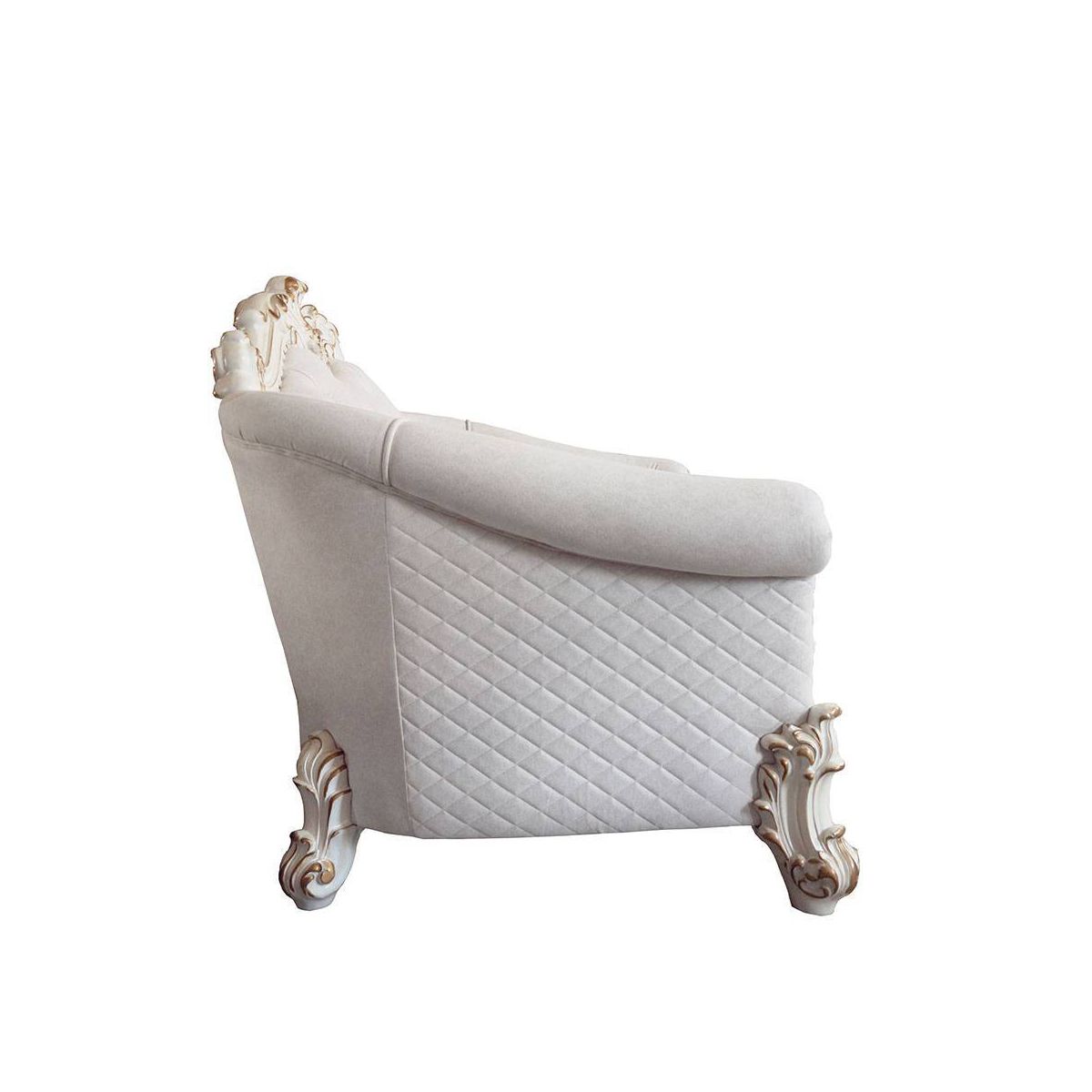 66" Vendome II Sofas Two Tone Ivory Fabric and Antique Pearl Finish - Acme Furniture: Elegant Leather Upholstery, Nailhead Trim - thumbnail 3