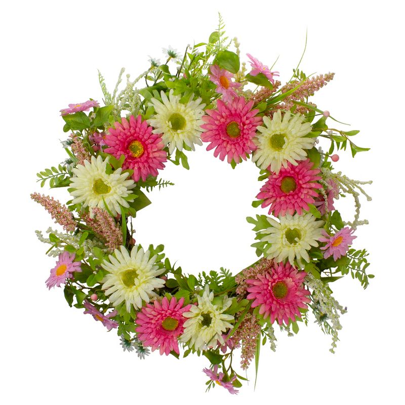 Northlight Chrysanthemum and Berry Floral Spring Wreath, Pink and Yellow 23", 1 of 5