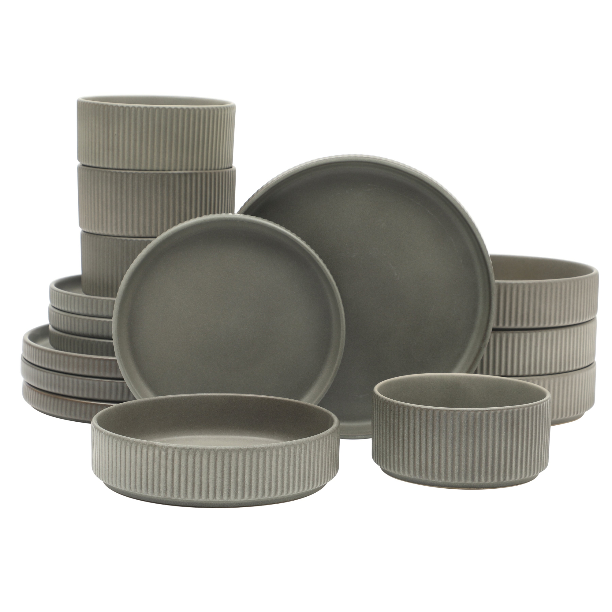 Gibson Elite Deerfield 16-Piece Stoneware Dinnerware Set – Stackable, Reactive Glaze Finish, Service for 4