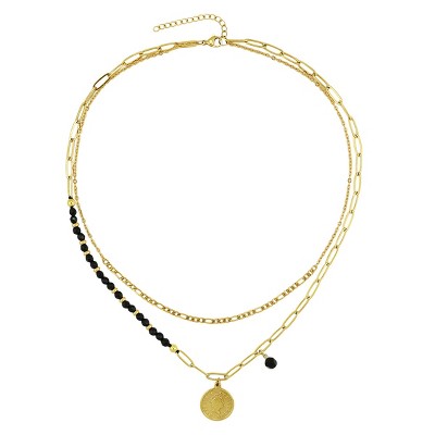 Slate by Rebl Double-Layer Natural Stone Beads & Chain Necklace  Stainless Steel