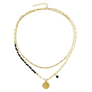 Slate by Rebl Double-Layer Natural Stone Beads & Chain Necklace  Stainless Steel - 1 of 1