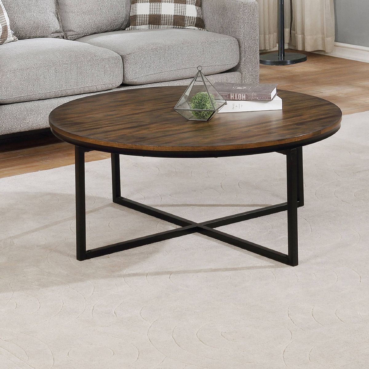 42" Arcadia Acacia Wood Round Coffee Table Dark Brown - Alaterre Furniture - thumbnail 5
