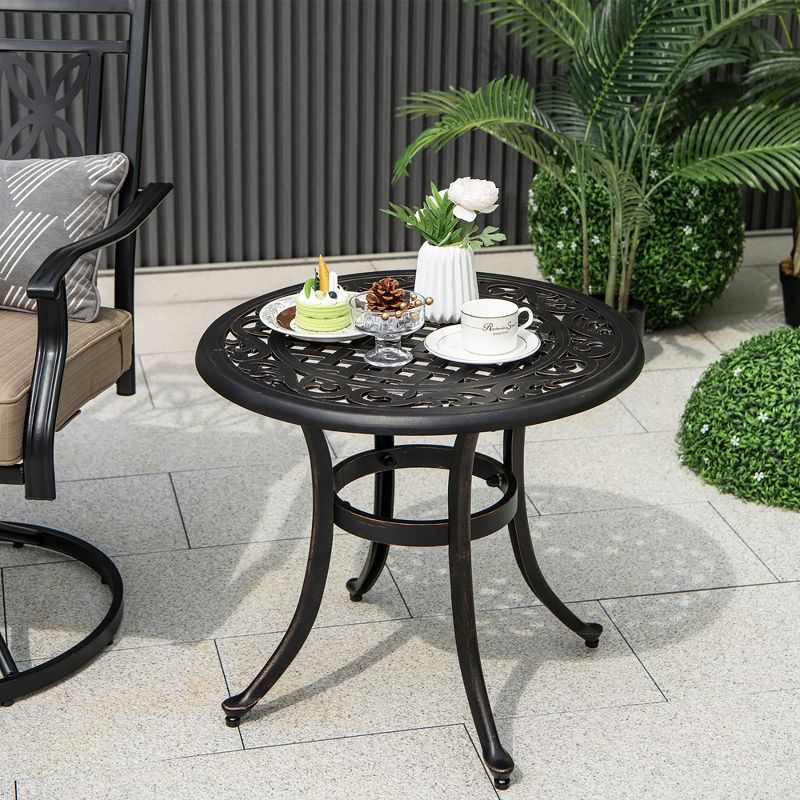 Tangkula Cast Aluminum Patio Table 24"Outdoor Round Side Table Anti-Rust Coffee Bistro Table, 2 of 11