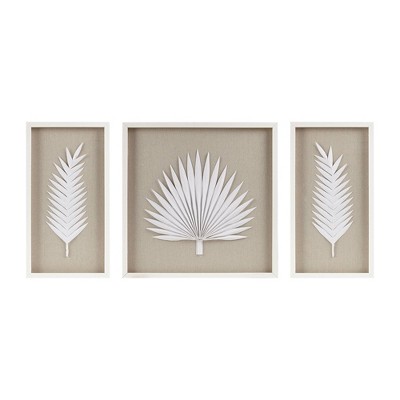 Off-White Framed Rice Paper Palm Leaves Shadowbox Set