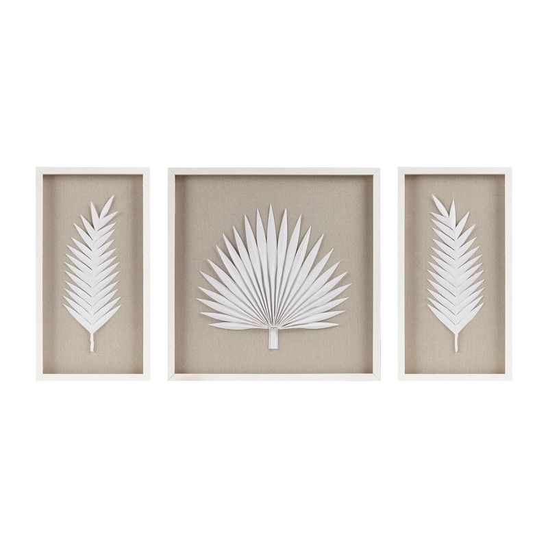 3pc Sabal Palm Rice Paper Framed Shadow Box Set Off White - Madison Park, 2 of 13