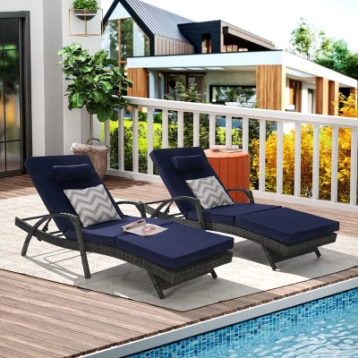 Outdoor Patio Chaise Lounges, Patio Adjustable Recliner up to 150° with Removable Cushions, Armrest Wicker Long Reclining Chaise-Coolbibila