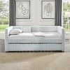 Twin Size Upholstered Daybed with Pull-Out Trundle, Plaid/Striped Corduroy Sofa Bed Frame for Small Spaces - ModernLuxe - 4 of 4