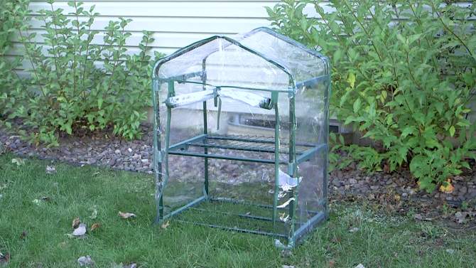 Sunnydaze Outdoor Portable Growing Rack 2-Tier Greenhouse with PVC Roll-Up Door - 2 Shelves - Clear, 2 of 14, play video