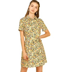 INSPIRE CHIC Women's Short Sleeve Tie Waist Pocket Dress - 1 of 4