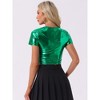 INSPIRE CHIC Women's Keyhole Metallic Short Sleeve Party Shiny Holographic Crop Top - 3 of 4