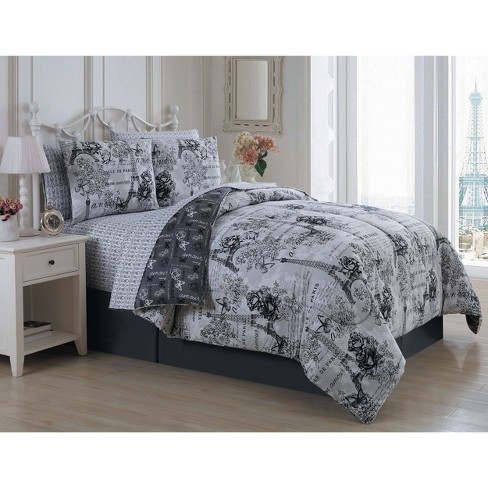 8pc King Amour Comforter Set Black white Geneva Home Fashion