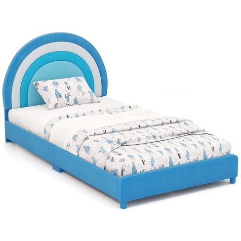 Tangkula Kids Twin Platform Bed Frame Upholstered Twin Size Bed w/ Wooden Slats Support - image 1 of 4