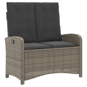 vidaXL Reclining Patio Bench with Cushions Outdoor Furniture Gray Poly Rattan - 1 of 4