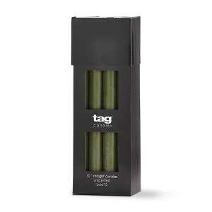TAG Color Studio 10" Straight Taper Unscented Smokeless Paraffin Wax Candle Olive Green Burn Time 10 hrs. Set 12 - 1 of 2