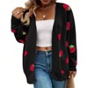Coolmee Women's Plus Size Strawberry Print Casual Long Sleeve Open Front Knit Cardigan Sweater - 2 of 4