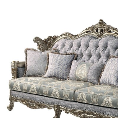 Gray Tufted Fabric Sofa with Nailhead Trim and Wood Frame