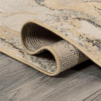 Gold and Gray Abstract Flat Woven Reversible Rug, 3 x 5
