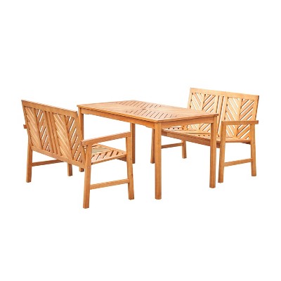 Olina 3pc Honey Fish Bone Eucalyptus Wooden Patio Dining Set - Vifah