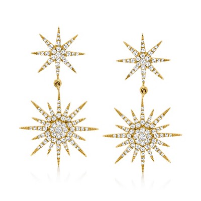 Ross-Simons 1.00 ct. t.w. Diamond Starburst Drop Earrings in 14kt Yellow Gold