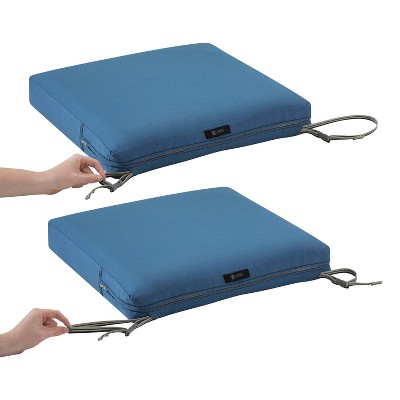 Empire Blue Square Outdoor Patio Seat Cushion in Solution-Dyed Polyester