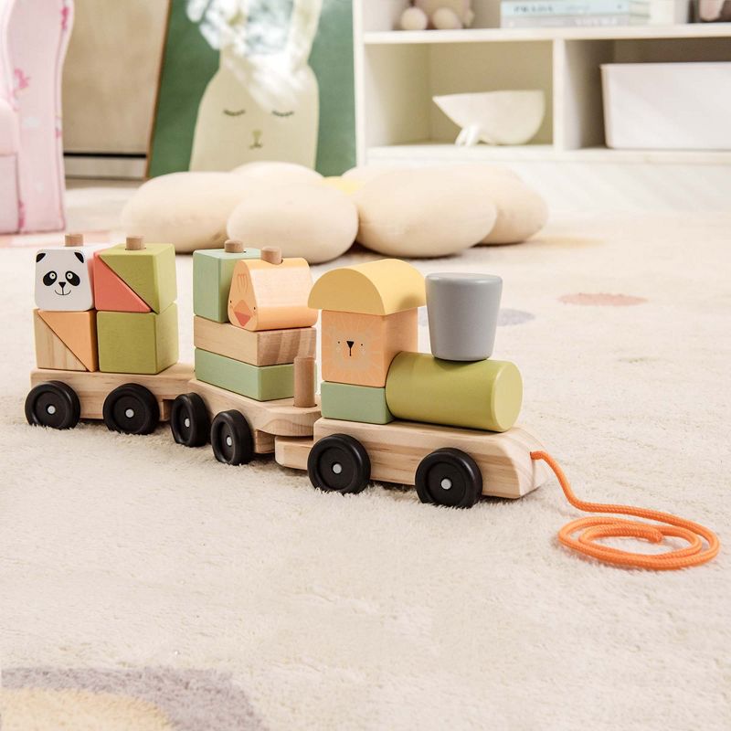 Costway Kids Wooden Train Set Toddler 3-Section Toy Train with Stackable Building Blocks, 2 of 10