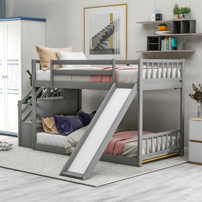Twin over Twin Bunk Bed with Convertible Slide and Stairway-ModernLuxe, 2 of 13