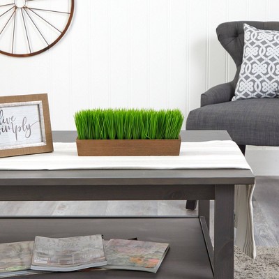 12'' Green Plastic Grass Arrangement in Brown Planter