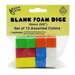 Koplow Games Assorted Color Blank 16mm Foam Dice, Pack of 12, 10 Packs - 1 of 1