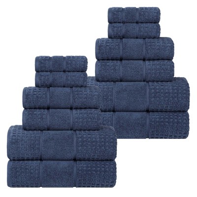 Zero Twist Cotton Waffle Honeycomb Medium Weight 12 Piece Bathroom Towel Set by Blue Nile Mills