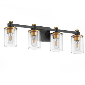 DORESshop 28 in. 4-Light Modern Black and Gold Bathroom Vanity Light with Clear Glass Shades for Bathroom, Bedroom, and Hallway - 1 of 4