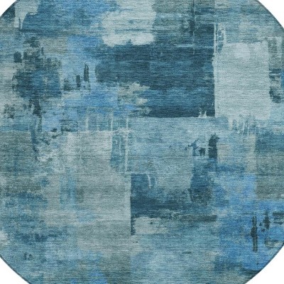 HomeRoots 8' Blue And Ivory Round Abstract Washable Indoor Outdoor Area Rug