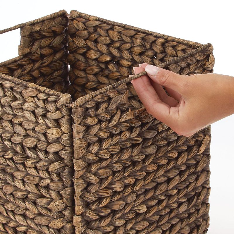 mDesign Hyacinth Woven Cube Bin Basket Organizer, Handles, 2 Pack, Brown Wash, 5 of 10