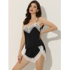 cheibear Womens Sleepwear Pjs Lace Trim Satin Lingerie Silk Cami with Shorts Pajama Set - 2 of 4