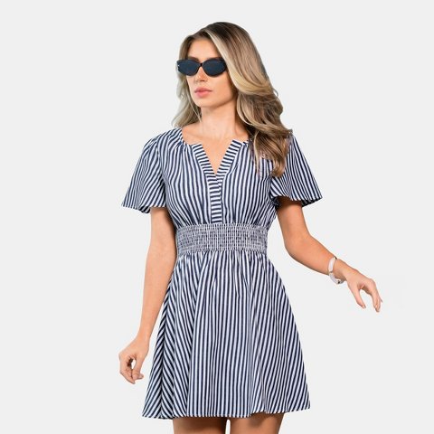 Женские платья Cupshe Women's Chic Striped Vacation Dress with Flared Sleeves-L-Blue